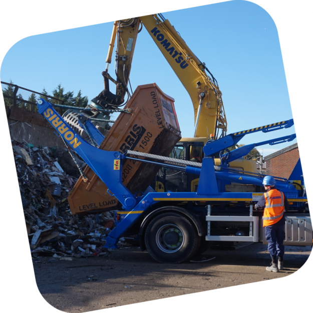 A Norris Skip being tipped at one of our waste transfer stations.