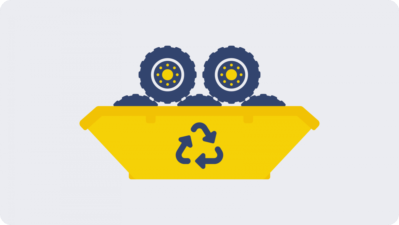 Graphic of a skip with tyres stacked up inside it